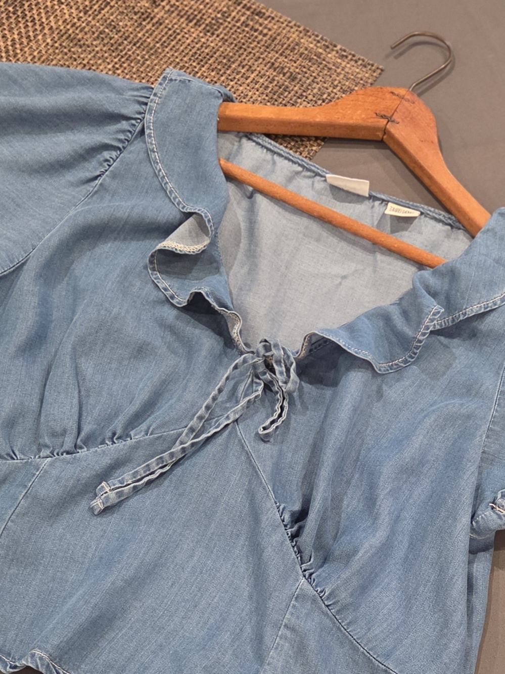 Levi's Mylene Blouse Blue 100% Lyocell Ruffle Tie Neck Top Women's Large